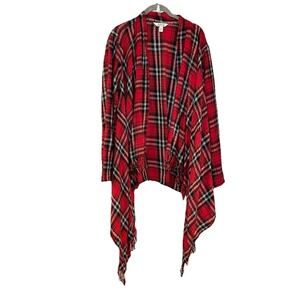 Krazy Kat Kimono Women's XL Long Sleeve Plaid Fringe Topper Flannel Casual Wrap